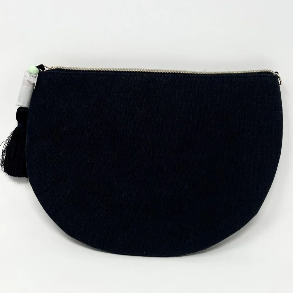 Stella & Dot‎ Purse Beaded Embroidered Clutch Handbag Half Circle Dark Navy